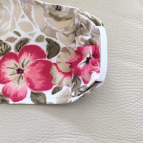 Floral Tan & Pink Face Mask 2 layer W/ Elastic - Picture 5 of 8